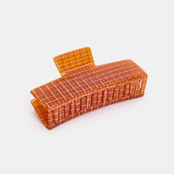 Jumbo Box Claw in Caramel Plaid Online now