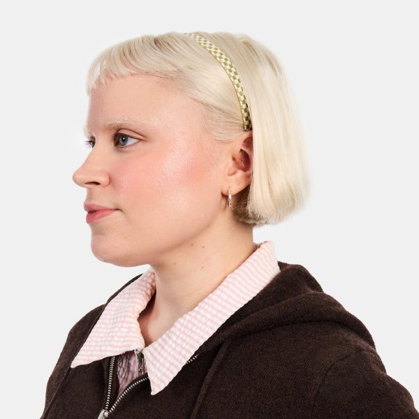 Classic Headband in Olive Check For Discount - Image 2